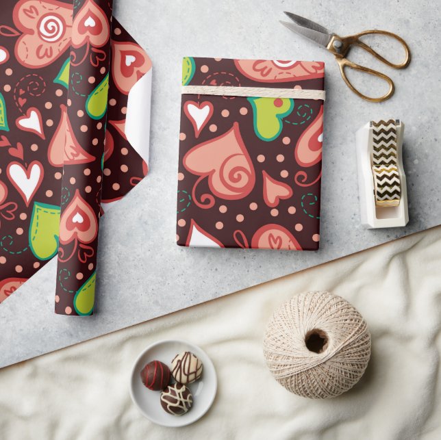 Papel De Presente Corações e Flores (Artesanato)