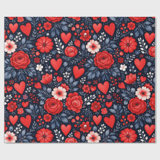 Papel De Presente Corações e Flores Caprichosos