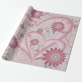 Papel De Presente Corações e flores cor-de-Abstrato cor-de-rosa ador