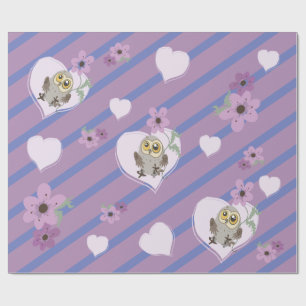 Papel De Presente Corações e flores da Pequena Coruja