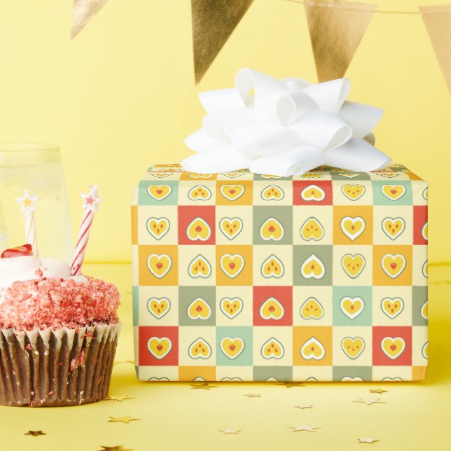 Papel De Presente Corações e Maçãs (Festa de aniversário)