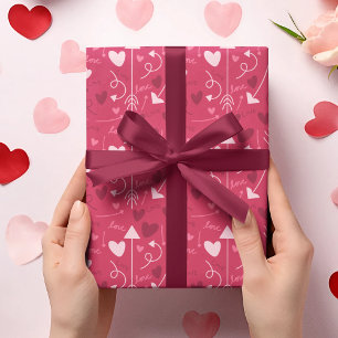 Papel De Presente Corações e setas cor-de-rosa-quente do dia de os n