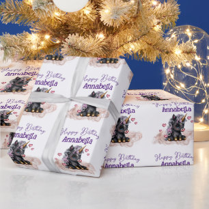 Papel De Presente Corações e Unicórnio Negra Bonito e Negro