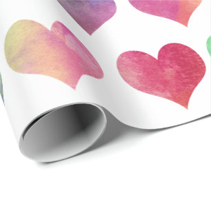 Papel De Presente Corações em Aquarela - Amor