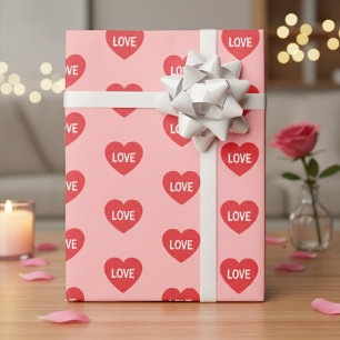 Papel De Presente Corações em Padrão Rosa e Vermelho