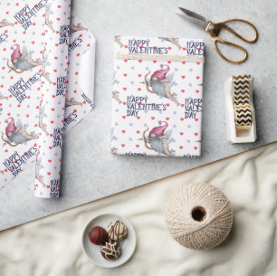 Papel De Presente Corações Engraçado Namorados Cupido Padrão Gno