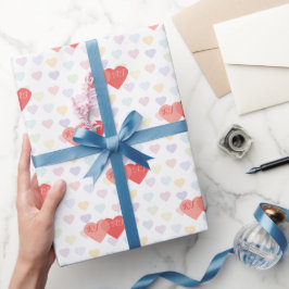 Papel De Presente Corações Entrelaçados Personalizados Monograma