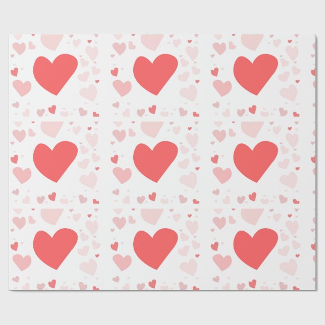 Papel De Presente Corações espalhados de coral e blush (Aberto)