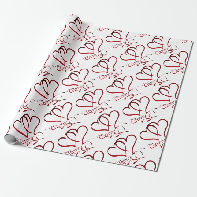 Papel De Presente Corações Eternos Vermelhos sobre Branco (Desenrolado)