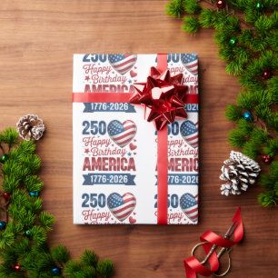 Papel De Presente Corações EUA 1776 2026 4 de julho