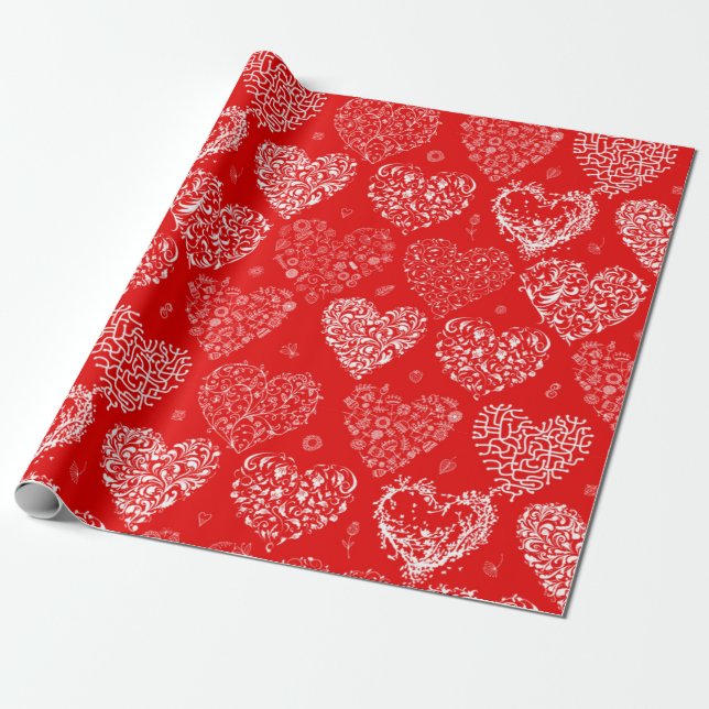 Papel De Presente Corações feliz dia de os namorados Vermelho e Bran (Desenrolado)