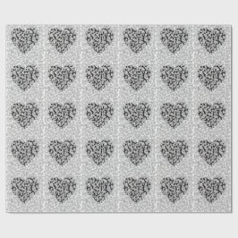 Papel De Presente Corações Florais Caprichosos em Preto e Branco Zen