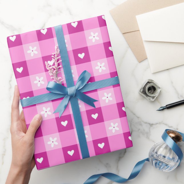 Papel De Presente Corações Florais Rosa (Presentear)