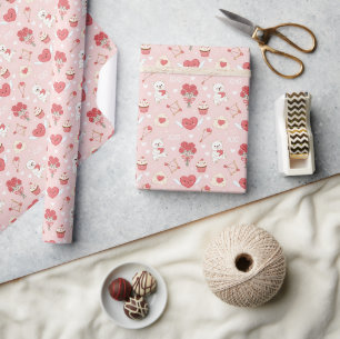 Papel De Presente Corações, Flores e Laços do Cupido para o Dia dos 
