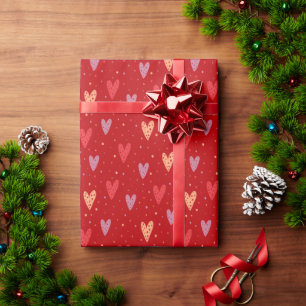 Papel De Presente Corações Fofos e Padrão de Valentim com Pontos