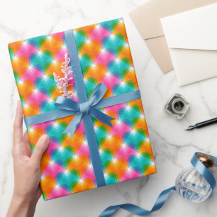 Papel De Presente Corações geométricos em cores psicodélicas (1)