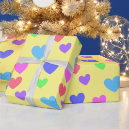 Papel De Presente Corações Glidificantes - Cores de Pastel Assorcido