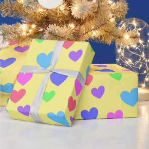 Papel De Presente Corações Glidificantes - Cores de Pastel Assorcido