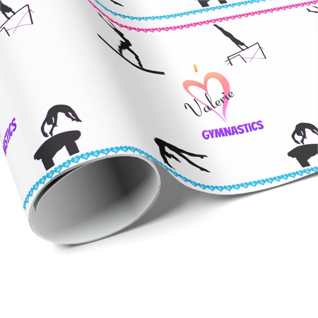 Papel De Presente Corações "I Love Gymnastics" de moça (Ponta do rolo)