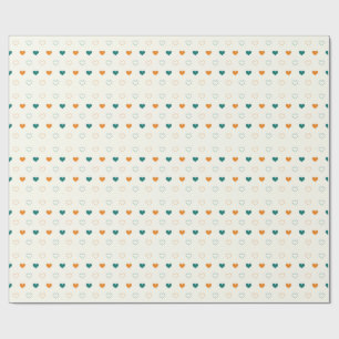 Papel De Presente Corações lindos / creme laranja verde