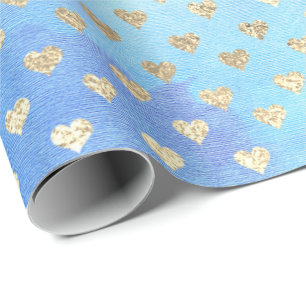 Papel De Presente Corações Metálicos Casa Aqua Oceano Azul Dourado R