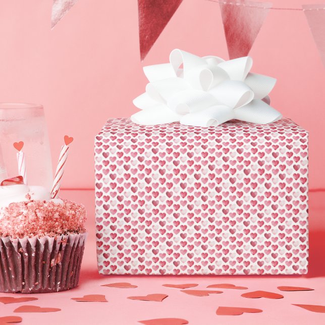 Papel De Presente Corações Mini em Aquarela Vermelhos e Rosas (Criador carregado)