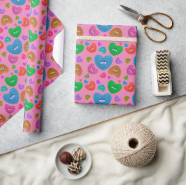 Papel De Presente Corações Multicoloridos com Namorados de Amor