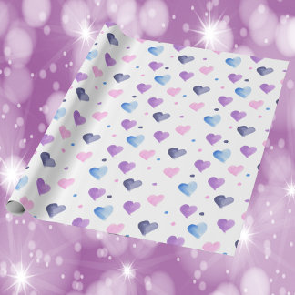Papel De Presente Corações Padrão de Aquarela Cor de Água Pinta Azul