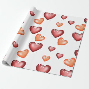 Papel De Presente Corações - Padrão Vermelho Laranja para Dia de