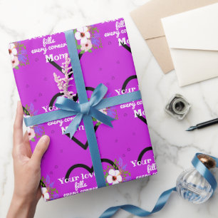 Papel De Presente Corações Paixão Roxo para Dia de as mães