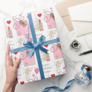 Papel De Presente Corações Personalizados para Presente de Aniversár