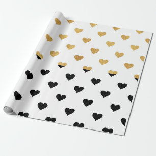 Papel De Presente Corações Pretos e Dourados