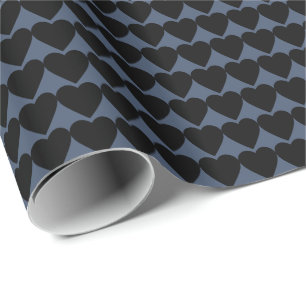 Papel De Presente Corações Pretos em Azul Jeans Azul