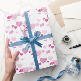 Papel De Presente Corações Rosa