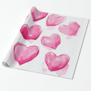 Papel De Presente Corações Rosa Aquarela Arte Digital