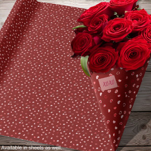 Papel De Presente Corações - Rosa Claro em Ombre Vermelho