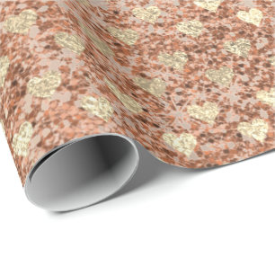 Papel De Presente Corações Rosa Cor-de-Rosa Rosa Dourada Cristais Br