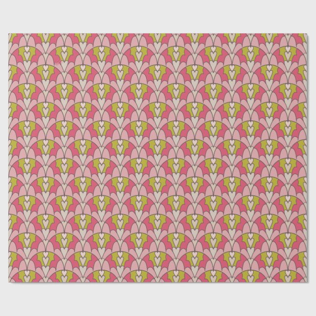 Papel De Presente Corações rosa e verde (Aberto)