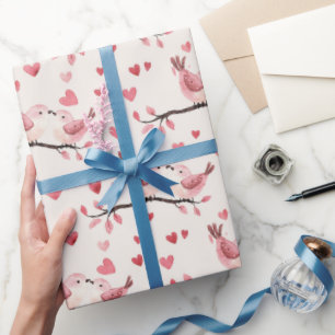 Papel De Presente Corações Rosa Pássaros do Amor Casamento Dia dos N