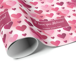 Papel De Presente Corações Rosa & Texto Personalizado Eu Te Amo do D