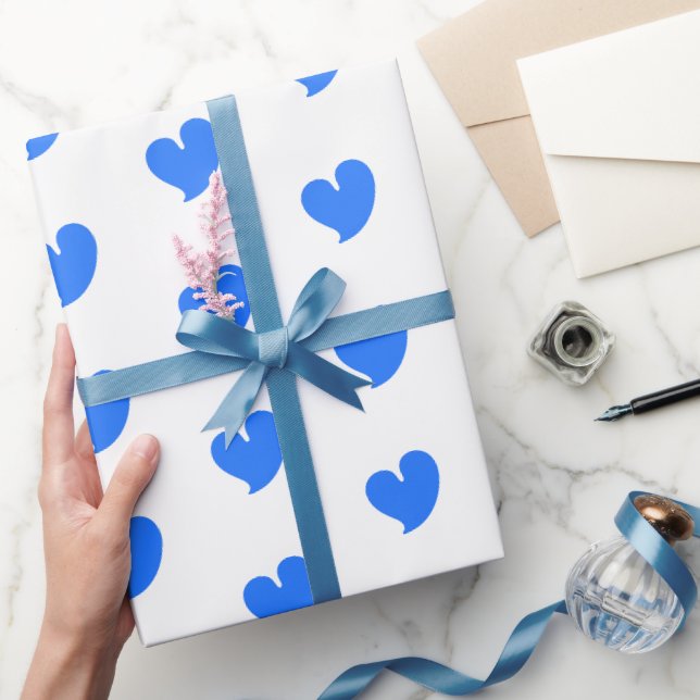 Papel De Presente Corações Sinceros - Azul e Branco - (Presentear)