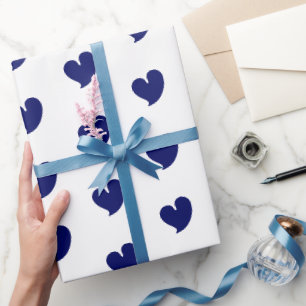 Papel De Presente Corações Sinceros - Azul Marinho e Branco -