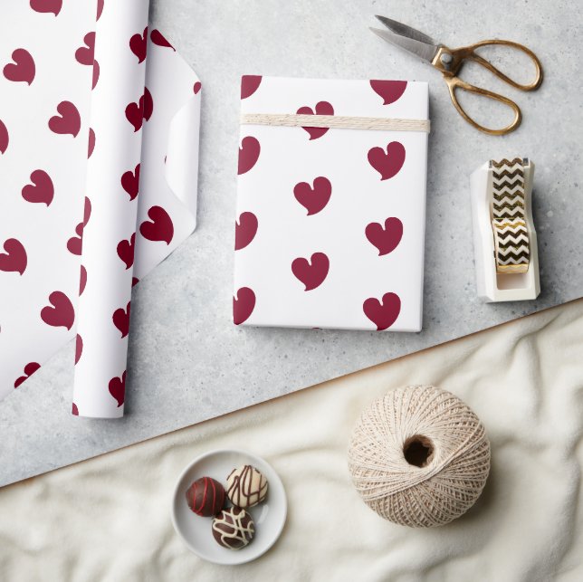 Papel De Presente Corações Sinceros - Burgundy e Branco - (Artesanato)