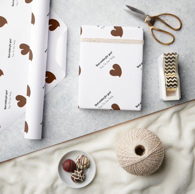 Papel De Presente Corações Sinceros Marrom Escuro e Branco com Texto (Artesanato)