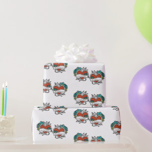 Papel De Presente Corações Tatuados, Tatuagem Gráfico Personalizado