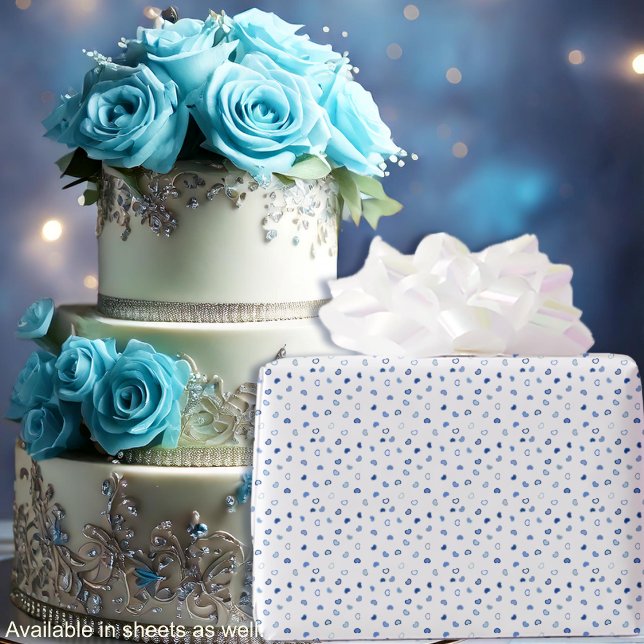 Papel De Presente Corações - Vários Azuis sobre Branco - Bobinas (Hearts - Various Blues on White - Rolls Wrapping Paper-cake-by Leapfroglisics Shop)