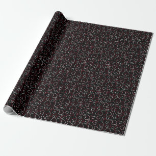 Papel De Presente Corações Vermelho Branco Negro Elegante Design