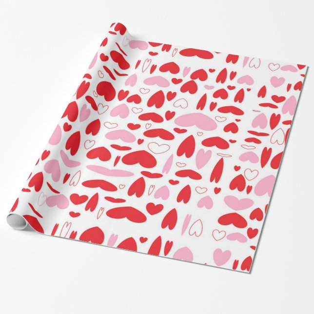 Papel De Presente Corações Vermelho E Rosa (Desenrolado)