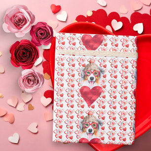Papel De Presente Corações Vermelhos Amante de Cães Pastor Australia