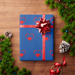 Papel De Presente Corações vermelhos azuis mínimos românticos